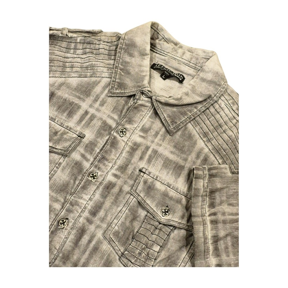 Affliction‎ For Buckle Short Sleeve Button Up Shirt Military Style Y2K Men's L